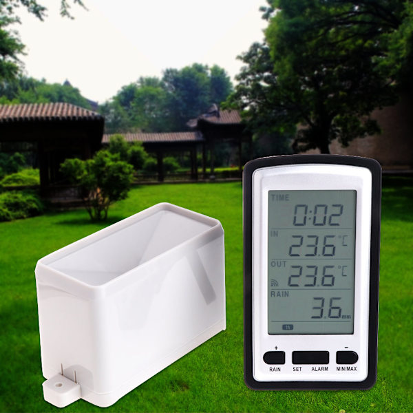 (c)Rain Vejrstation Meter Temperaturmåler Digital Trådløs Regnmåler