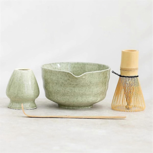 Matcha-setti, Japanilainen teesetti, jossa on Matcha-kulho nokalla, Matcha-teline, bambu-Matcha ja bambu