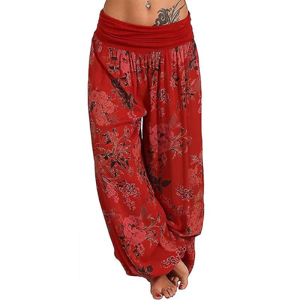 Kvinder Yoga Bukser Baggy Boho Casual Løse Harem Bukser Rød 4XL