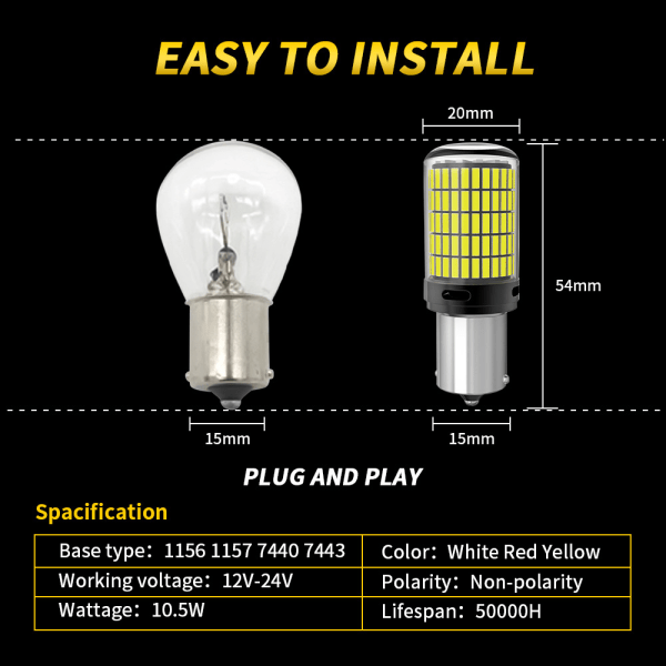 Auton LED-suuntavilkun dekoodaus 1156 anti-stroboskooppinen (valkoinen lig