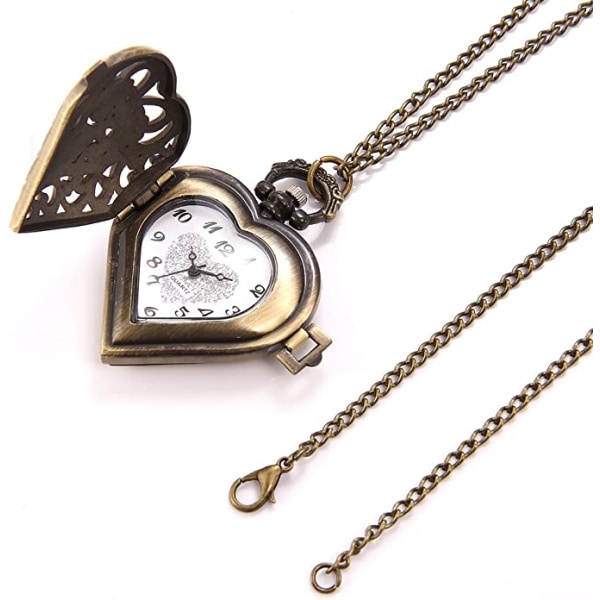 Vintage hopeasävyinen Heart Locket -tyylinen riipus watch kaulakoru tytöille naisille, 30 tuuman ketju, äitienpäiväksi