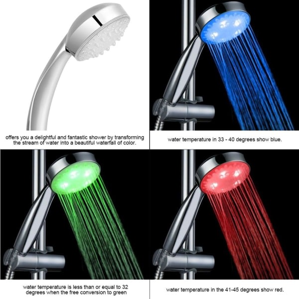 Temperatursensor duschhuvud, 3 färgbytande duschhuvud med ljus för badrum