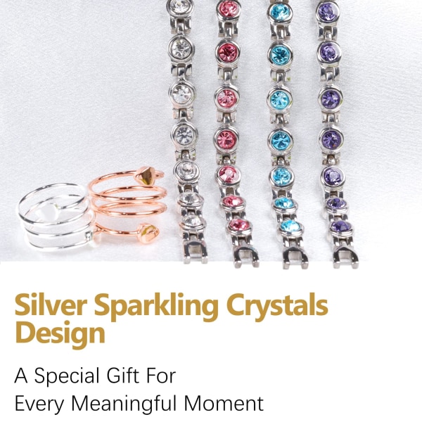 Magnetisk armbånd med lymfedrenering for kvinner, magnetisk armbånd i Zirconia krystall, justerbar (lilla sølv diamanter)