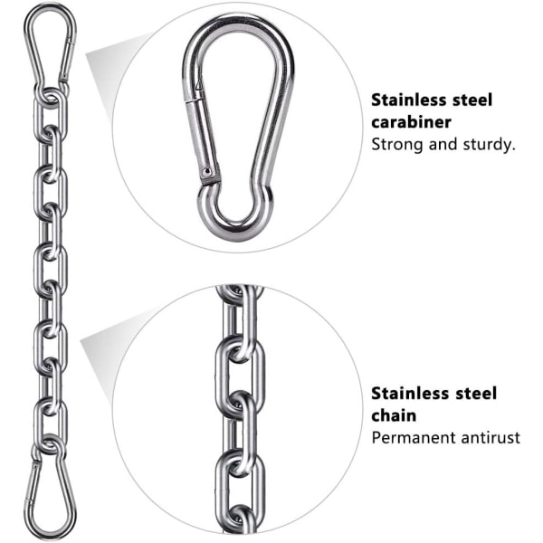 2 boxningssäckskedja ja 4 karbinhakar Rostfritt stål Heavy Duty Hängstol Kedjekedjesats Inomhus Utomhus Hängmatta Stolutrustning 1000 LB