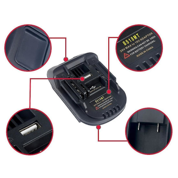 Bosch 18v Lithium Battery Converter Adapter For Makita 18v Bl18 Series Lithium-ion batterier Strøm med USB-port