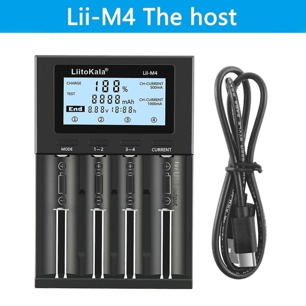 Liitokala Lii-m4 4-platsers batteriladdare med LCD-skärm för 18650 26650 14500 Aa Aaa litium Nimh-batteri Smart laddningsbar batteriladdare