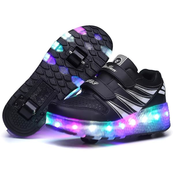 Nya Led Light Up Roller Shoes Double Wheel USB Uppladdningsbara skridskoskor A -HG Black 35