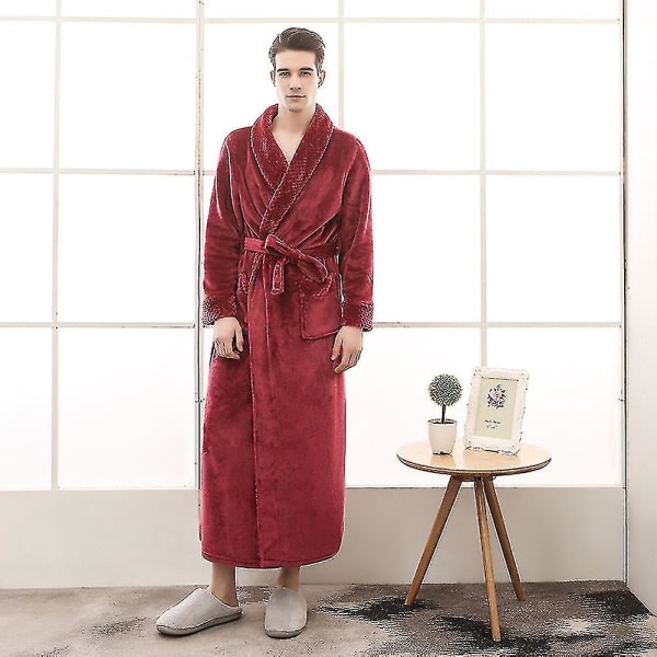 Herr Flanellrockar Vinter Tjocka Kimono Nattklänningar Plus Size Höst Patchwork Fleece Långa Robes Morgonrock Nattlinne_ai 6 XXXL