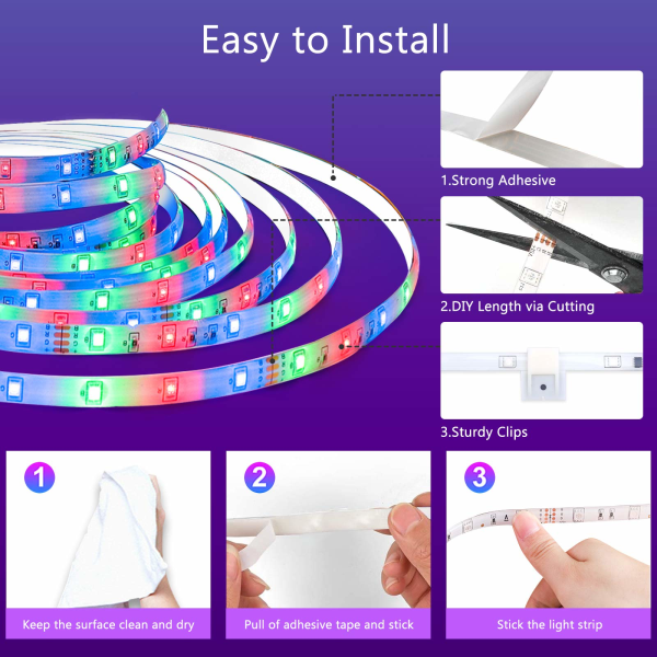 15M Bluetooth LED-stripe 5050 RGB LED-stripe Multicolor