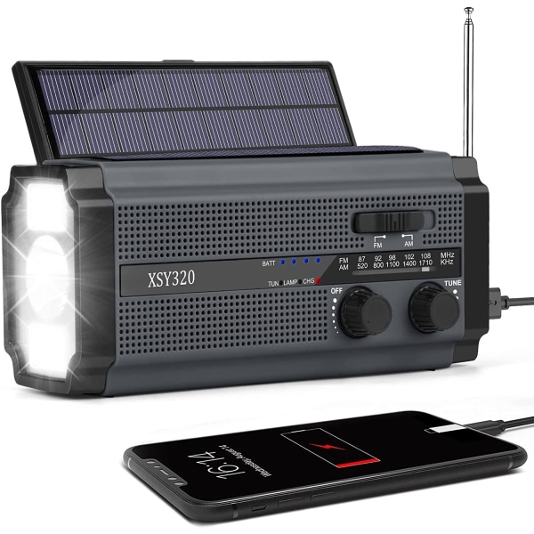 Aurinkoradio, kannettava AM/FM-kampiradio, sisäänrakennettu 5000 mAh