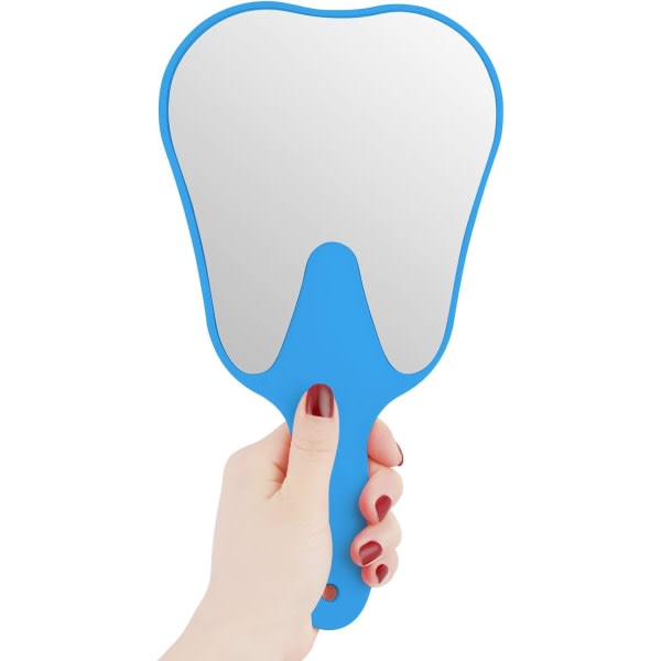 Handhållen spegel liten med handtag blå, handhållen spegel tandformad sminkspegel för barn