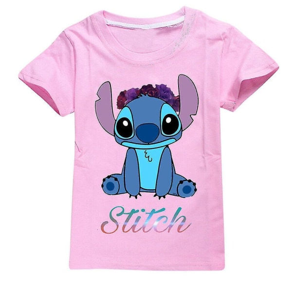 7-14 år Barn Tonåringar Pojkar Flickor Lilo And Stitch T-skjorter Trykt sommartröjor Presenter Rosa 11-12Years Pink