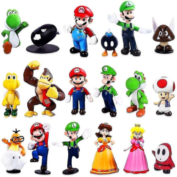 18 st/ set，Mario Mini Toys Actionfigurer，Hemdekorationer närvarande