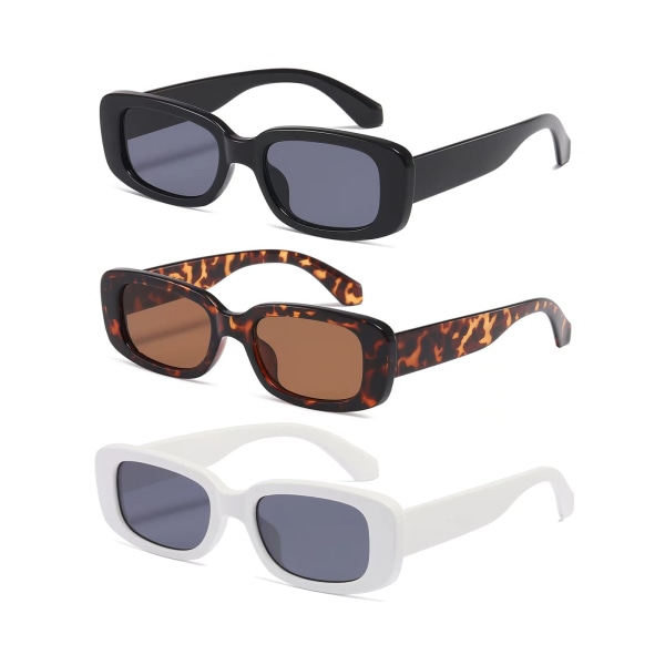 Rektangulära solglasögon för damer Trend för män, 3 st