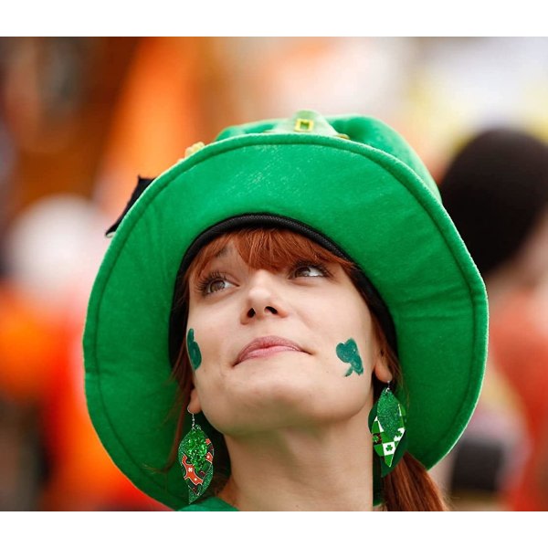 St Patrick's Day Örhängen i konstläder För kvinner Flickor Shamrock Läder Lättviktsörhängen Green Hat Petal Leaf Dangle Örhängen Set - -