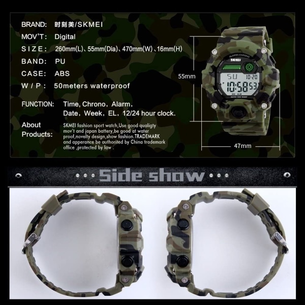 50m waterproof LED digital watch for men sports watch multifunction