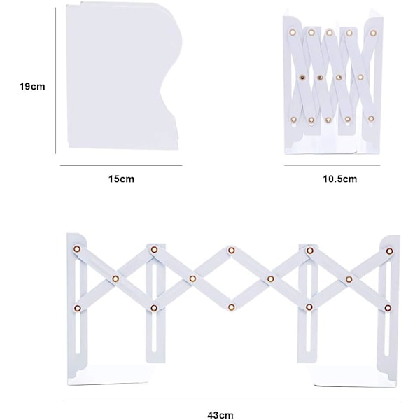 Metall Justerbar Udtrækkelig Kraftig Bogstøtte Bogreol Børne Bogstøtte Skridsikker, Hvid