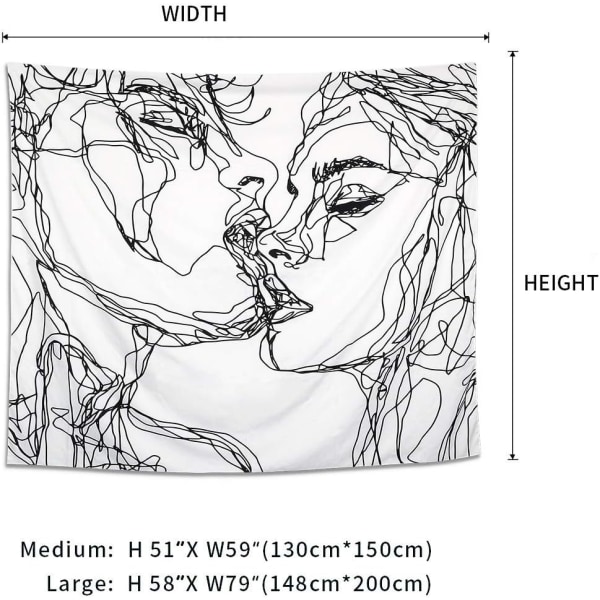 Män Kvinnor Soulful Abstrakt Skiss Väggtapet Kyss Lovers Gobeläng Vägghängande Sovrum Sovrum Vardagsrum (M/130cmX150cm)