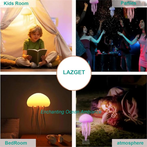Jellyflow Lampe, Oppladbar Flytende Manetlampe, LED Bærbar RGB-Gradient Manetlampe Stemmestyrt