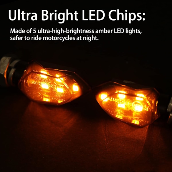 4-pakning Mini LED Blinklys for Motorsykkel, Vanntette, Godkjente Blinklys foran og bak, Universal 12V, Kompatibel med Harley Kawasaki Yamaha