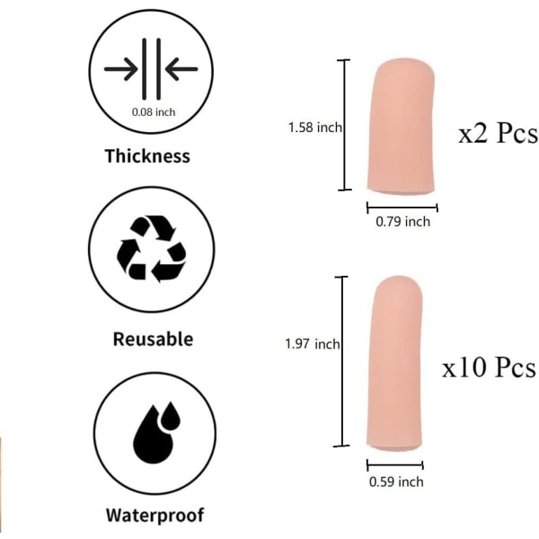 Silikonefingerspidser 12 stk, Gel Finger Cots Fingerspidser til Triggerfinger, Fingergigt, Fingersprækker, Blærer SQBB