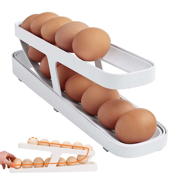 Egg Holder Kjøleskap Eggbrett, Organizer, Automatisk Rullende Egg Holder 2 Lag Automatisk Rullende Egg Dispenser Egg Dispenser Egg Oppbevaring