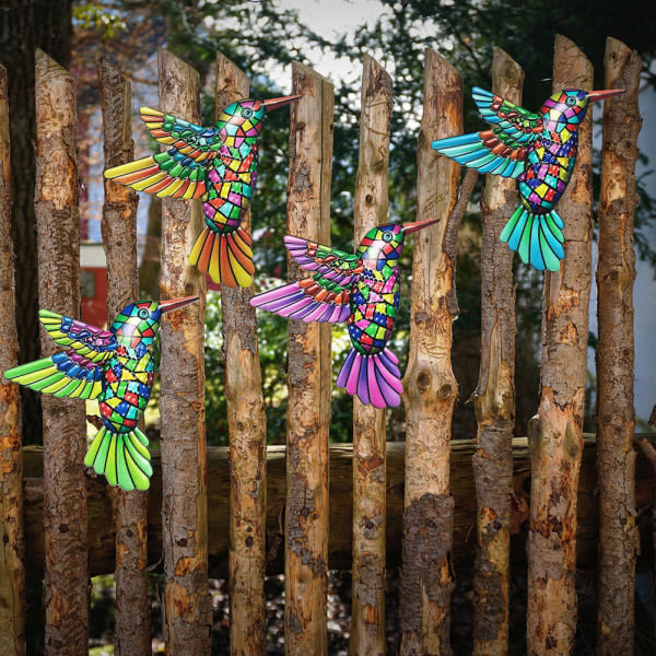 Metall fåglar Väggfäste Skulptur Personlig metall hantverk hängande prydnad för hemträdgård Lila