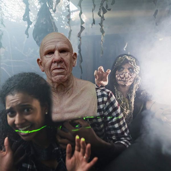 Halloween Gubbmask, Den äldre Gubben Huvudbonader Realistisk Silikonmaskerad Helhuvud Knepig rekvisit Bald Head Old Man