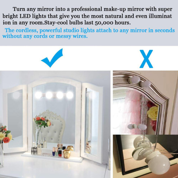Dimbar 4 LED-lamppu Makeup Mirror Light Meikkipeili Sladdlös Light