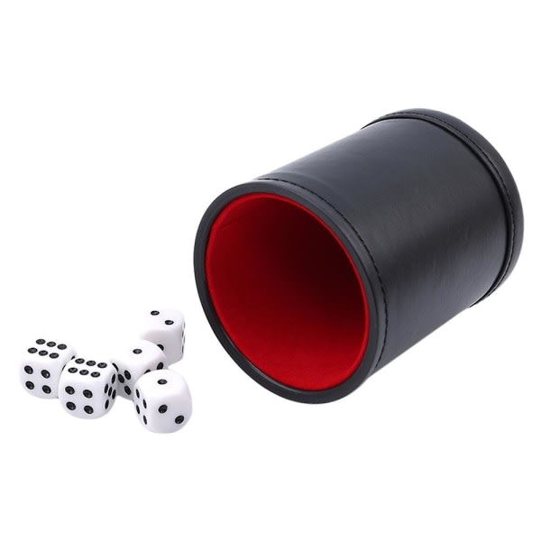 Pu-lädertärningskopp set för tärningsspel på barfest, innehåller 5 st Dot-tärningspresenter