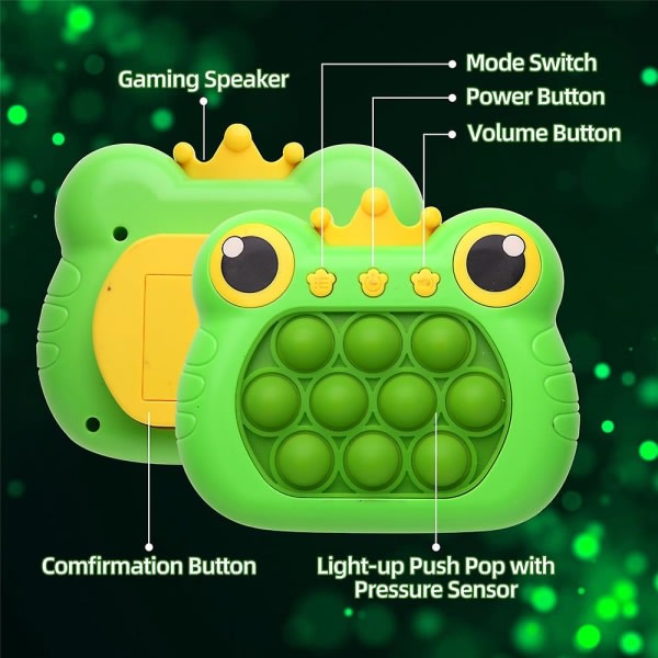 Pop Fidget Toys Håndholder spil Push Bubble Light Up Sensoriske leksaker til barn,Snabb push-spel Sensoriske leksaker Stress Relief Green
