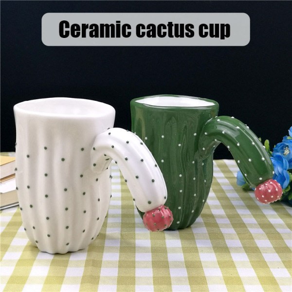Cactus Look Keramikmugg Modern konstdesign Oregelbunden kopp med sked innesluten för hemmakontor 430ML Grön