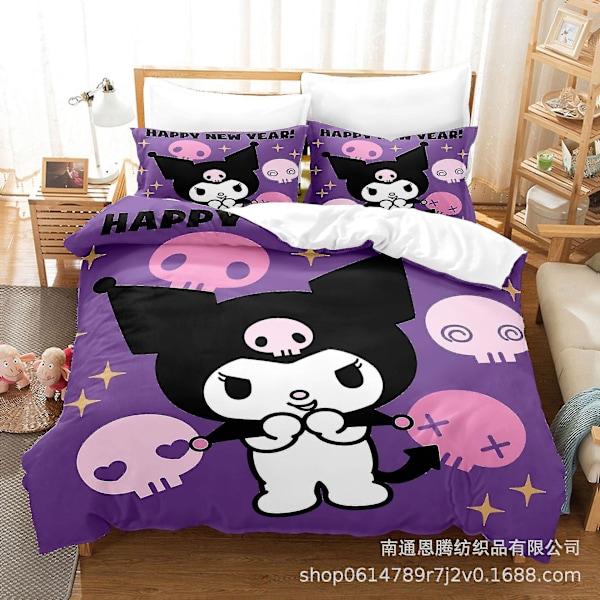 Kuromi Cartoon 3D-tryckt Sängklädesset Påslakan Quilt Cover Örngott Barnpresent #1 US FULL 200x230cm