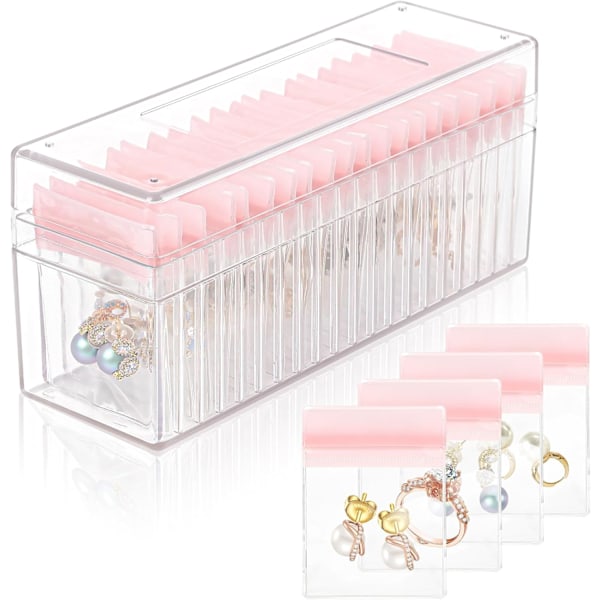 Clear Jewelry Organizer with 20 PVC Portable Anti Oxidizing Zipper bags,Travel Jewelry Case for Earrings/Ring/Necklace Women