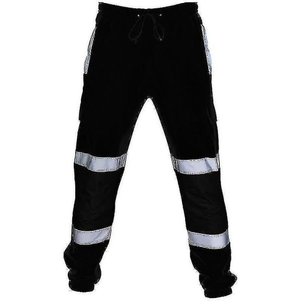 Adults Safety Work Pants Hi Vis Viz Visibility Training Pants with Elastic Waist Black L