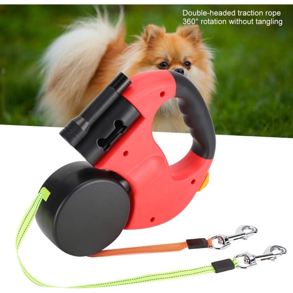 Jiawu Dobbelt Inntrekkbart Hundekobbel, 3 m Automatisk Kobbel for To Hunder