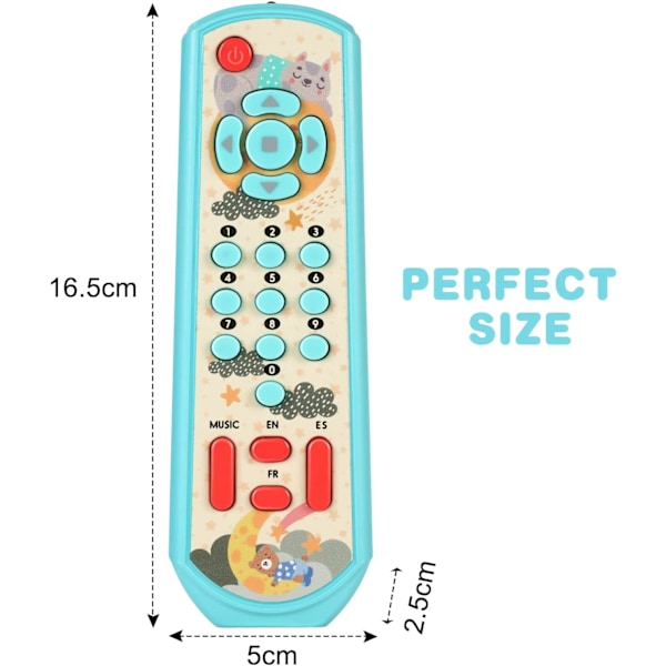 Pedagogisk fjernkontroll, barnas fjernkontroll, baby leketøy med musikklæringsinnhold, barnas leketøy fjernkontroll (Bule) Blue