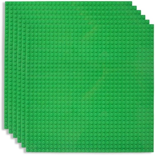 Byggplatta med 6 plattor som är kompatibel med de flesta märken, 25*25 cm, grön bottenplatta