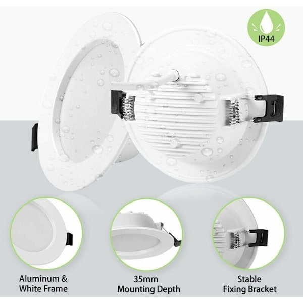 Paket med 10 Extra Platta IP44 Infällda LED-spotlight, Integrerad LED-spotlight 5W 310LM, 3000K Varmvit, Ultratunn 35MM Infälld Spotlight, Diameter