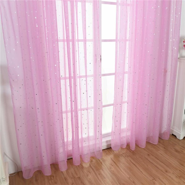 Stjernetulsgardin, gennemsigtig stjernegardin til soveværelse glitterstjerne voile gardinpanel voile netgardin (100x270CM, pink, 1 gardin) Pink