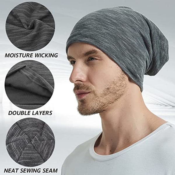 Slouch Beanie Hat, 2 pakker Unisex Jersey Skull Cap Baggy Hat Modehovedbeklædning til mænd og kvinder