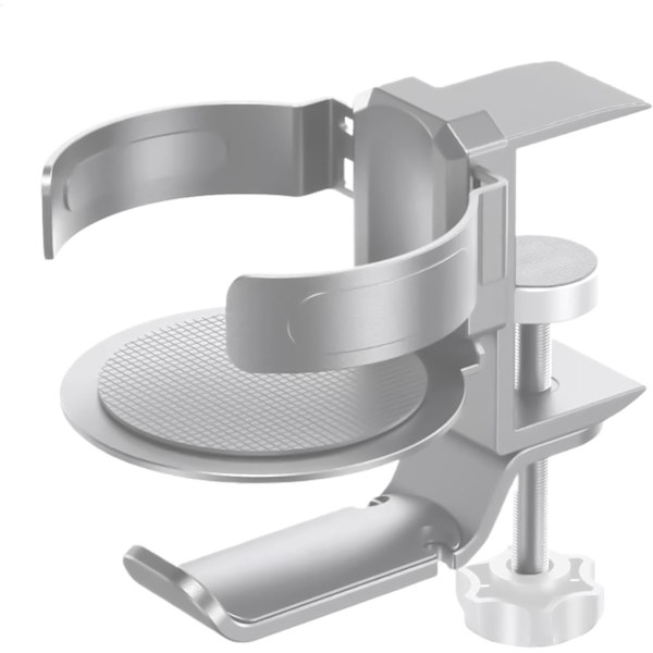 Två-i-ett vattenkopp hörlurshållare huvudmonterad roterbar speciell stansfri aluminiumlegering väggmonterad bordsförvaringshylla Silver