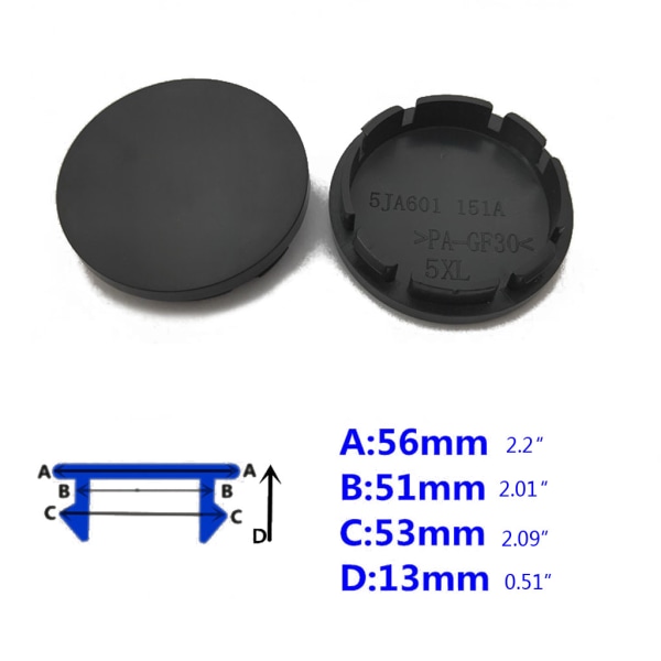 4 stk/sett Svart/Sølv 56mm Bilhjul Senterdeksel for Felg Nav ABS Deksel Bil Univer