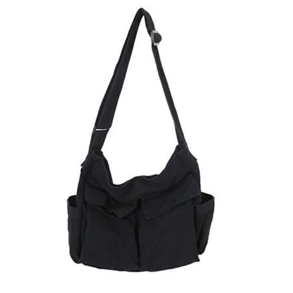 Suurikokoinen Canvas Messenger Bag Monilokeroinen Laukku Rento Naisten Miesten Olkalaukku Black