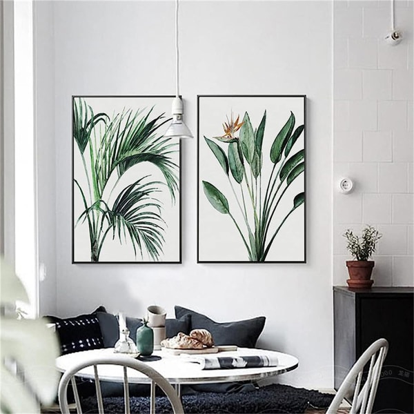 3 affischer, gröna växtblad, väggmålningar, modern canvas