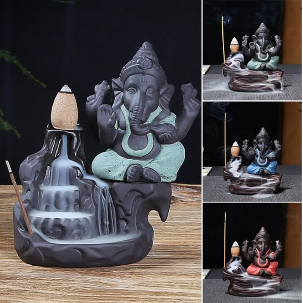 Kreativ Ganesha Røgelse Vandfald Røgelse Holder Desktop Ornament Tilbageflow Vandfald Dekor Aromaterapi Ornament Gave Grøn