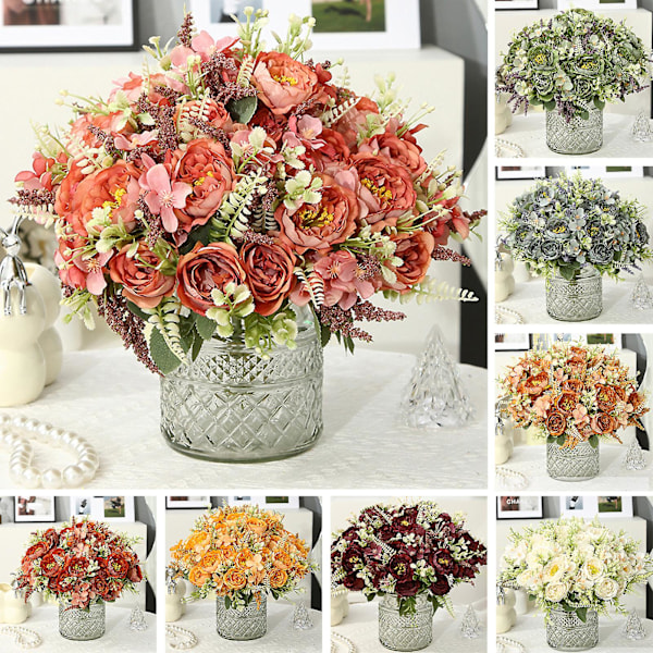 Simulerte blomster Kunstige peonblomster Realistiske utsøkte kunstige blomsterarrangementer for hjem bryllupsfest dekorasjon Wine Red