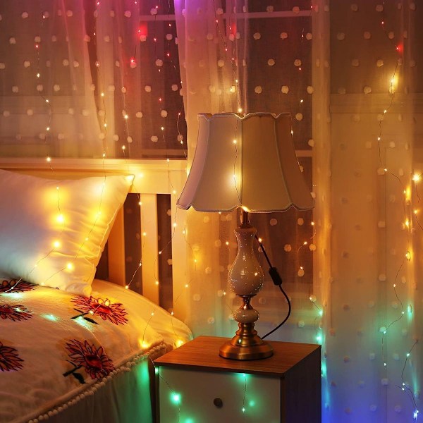 Gardinkappe med lyskæde, 3 x 2,8 m 300 LED vindue lampe USB, med fjernbetjening, 10