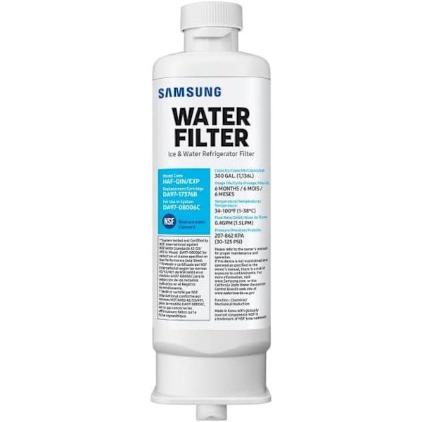 Kjøleskapsfilter for vann og is, karbonblokkfilter, reduserer skadelige forurensninger med 99%, gir rent vann