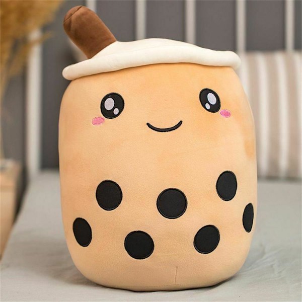 Mjuk plyschkudde Bubble Tea Boba Cup-mönster 20cm-Brown Open Eyes